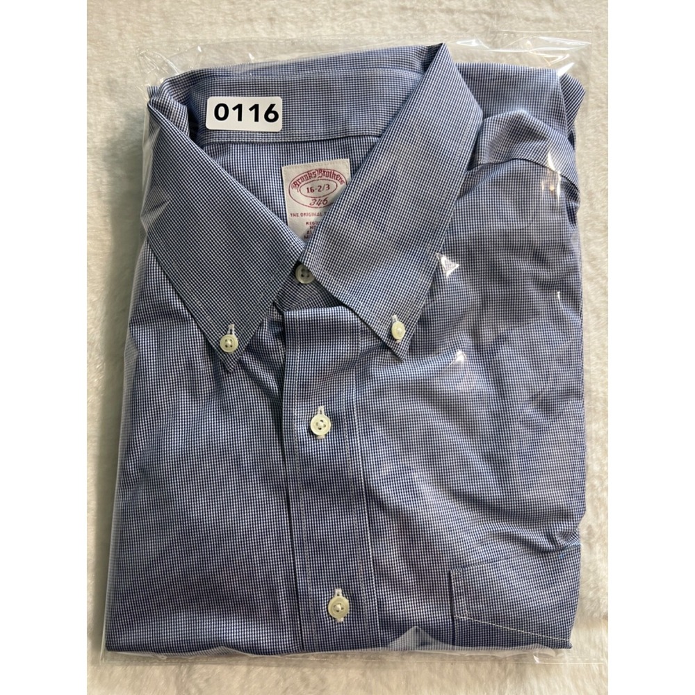 Brooks Brothers 346 Mens 16 2/3 Blue White Micro Check Non-Iron Dress Shirt - Picture 10 of 10